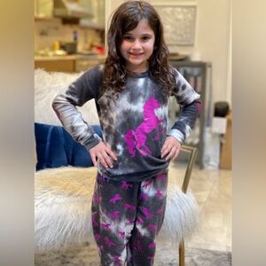 Chaser Kids Tie Dye Unicorn 🦄 Lounge/Sweatsuit Set - Black and Purple